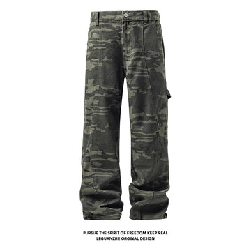 New Mens Camouflage Cargo Work Pants Casual Patchwork Straight Leg Outdoor Utility Military Comfortable Durable Hiking Tactical